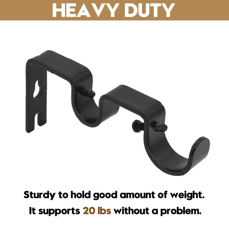 AddGrace 2 PCS Double Curtain Rod Bracket Heavy Duty Curtain Rod Holders for 1" and 5/8" Drapery Pole Adjustable Wall Mounted Drapery Pole Brackets for Living Room Bedroom Black - Image 3
